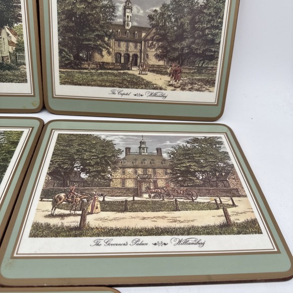 Vintage Williamsburg VA Pimpernel Cork Backed Coaster Set (6) 4x4 (4) 8.5x7.5 - Picture 8 of 13